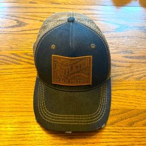 Affliction Denim Distressed Snapback Trucker Hat - Indigo Denim & Tan/Brown Mesh